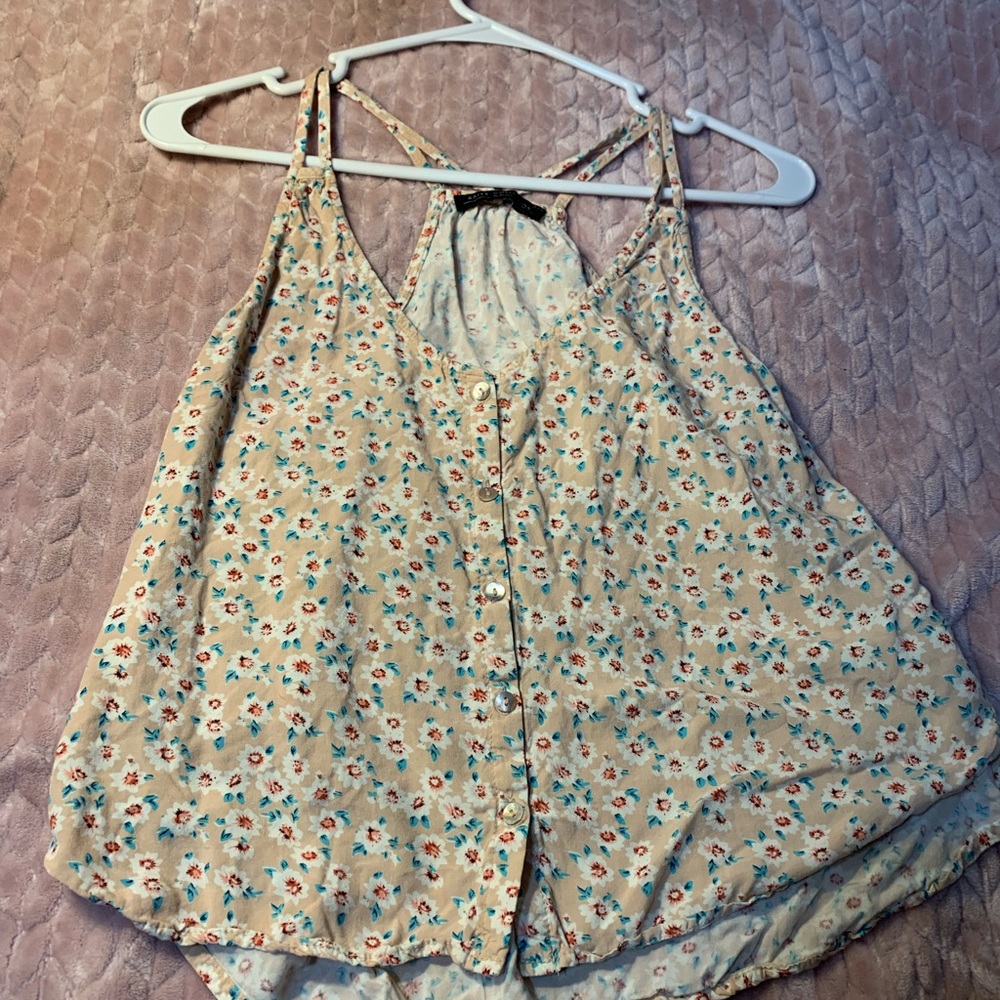 Cute floral button up tank top